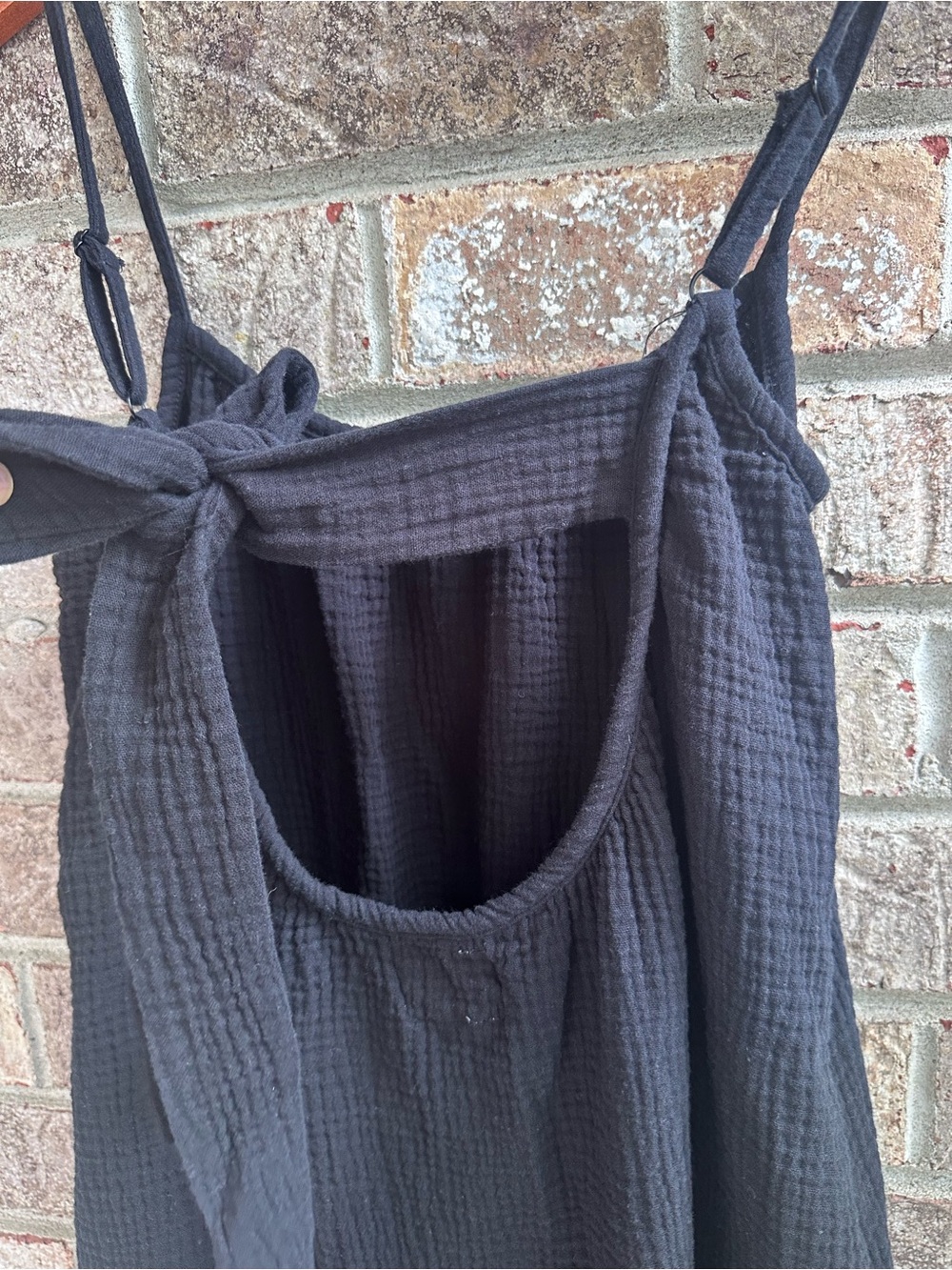 Anthropologie Sol Angeles Black Spaghetti-Strap Cotton Muslin Maxi Dress w/ bow - Picture 7 of 10